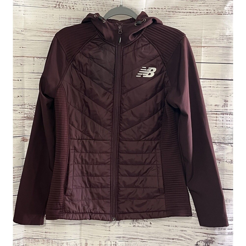 New Balance Quilted Hooded Active Jacket Maroon Purple Full Zip M